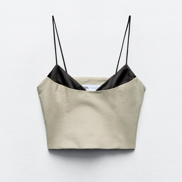 BLOGGER'S FAVE! Zara 2 Piece Flared Pants And Matching Tank Top Set Khaki NWT - Picture 13 of 14